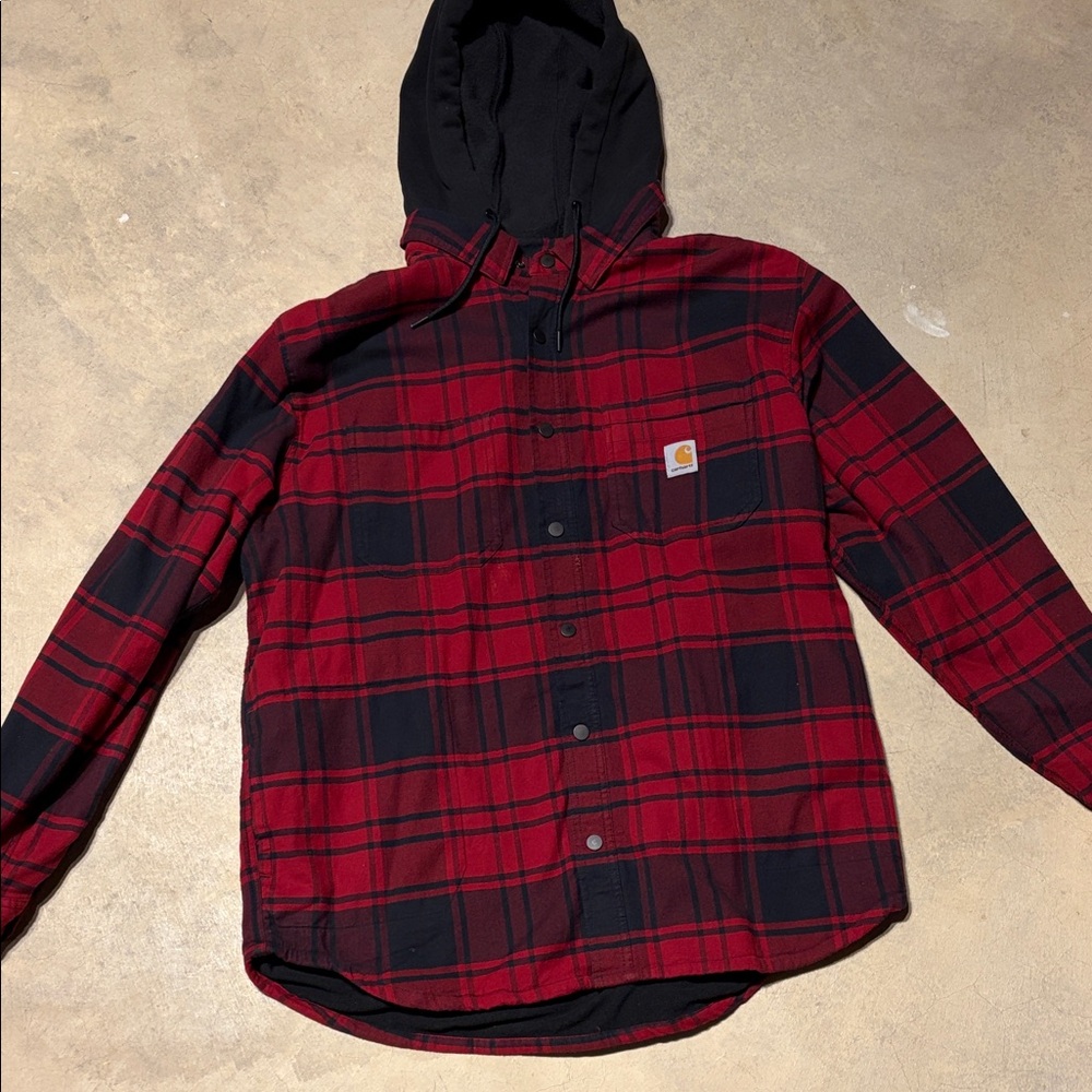 Carhartt Red and Black Fleece-lined Flannel Button Down Jacket